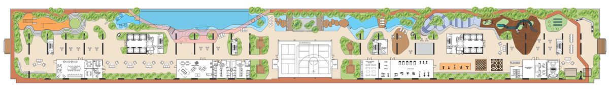 Landscape plan of Han-Ya Wahyu's Level 11 facility deck, from the pools to the courts and gardens